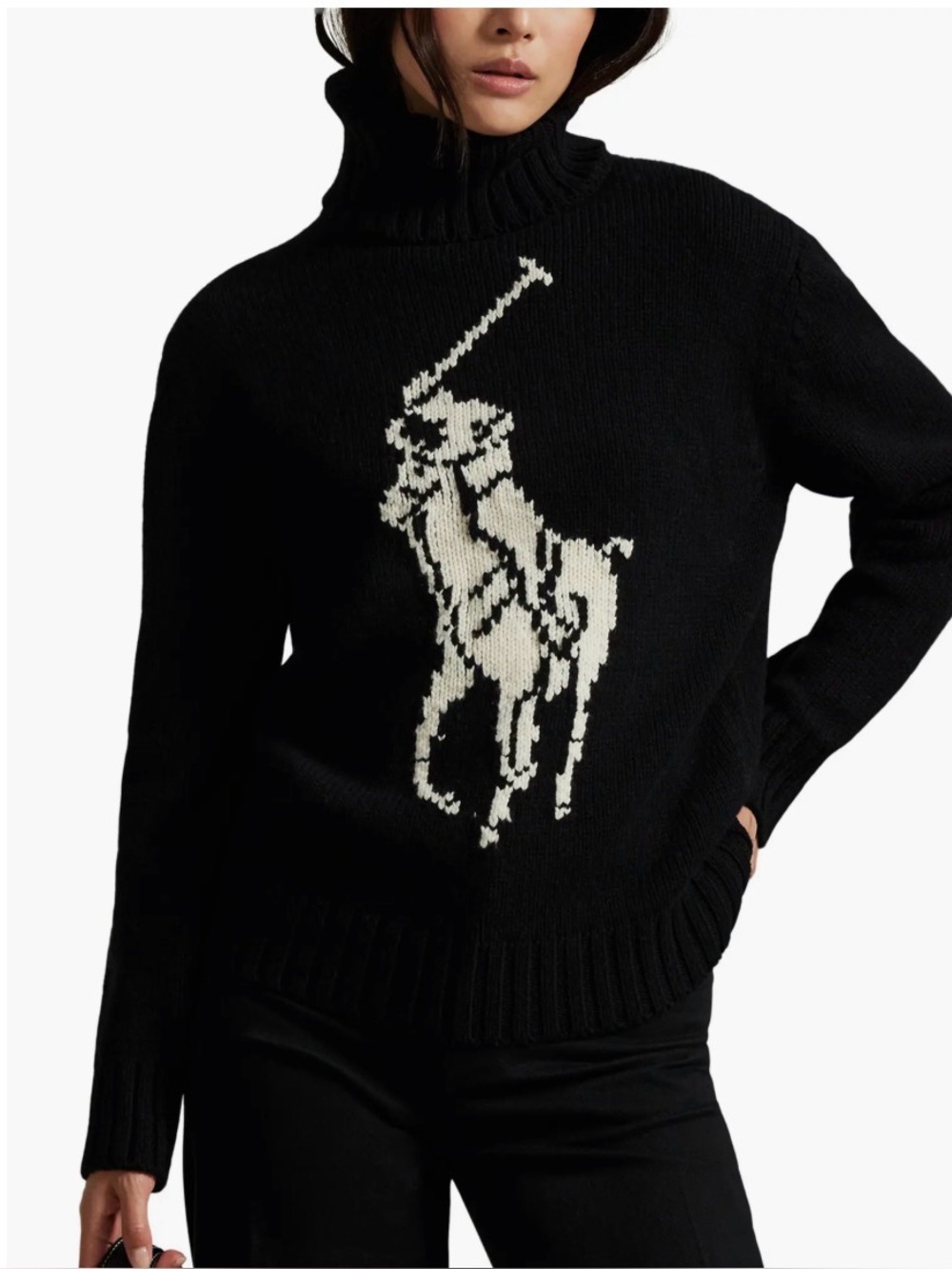 Ralph Lauren Black Turtleneck Polo Player Big pony wool  cashmere L